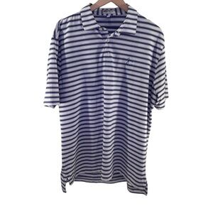 Peter Millar L Navy and White Striped Polo Shirt with Golf Embroidery
